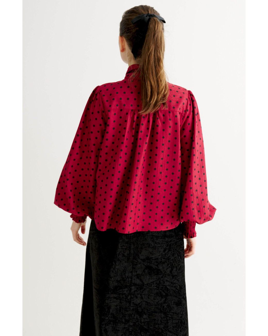 Louche Red Aditi Spot Tie Neck Blouse