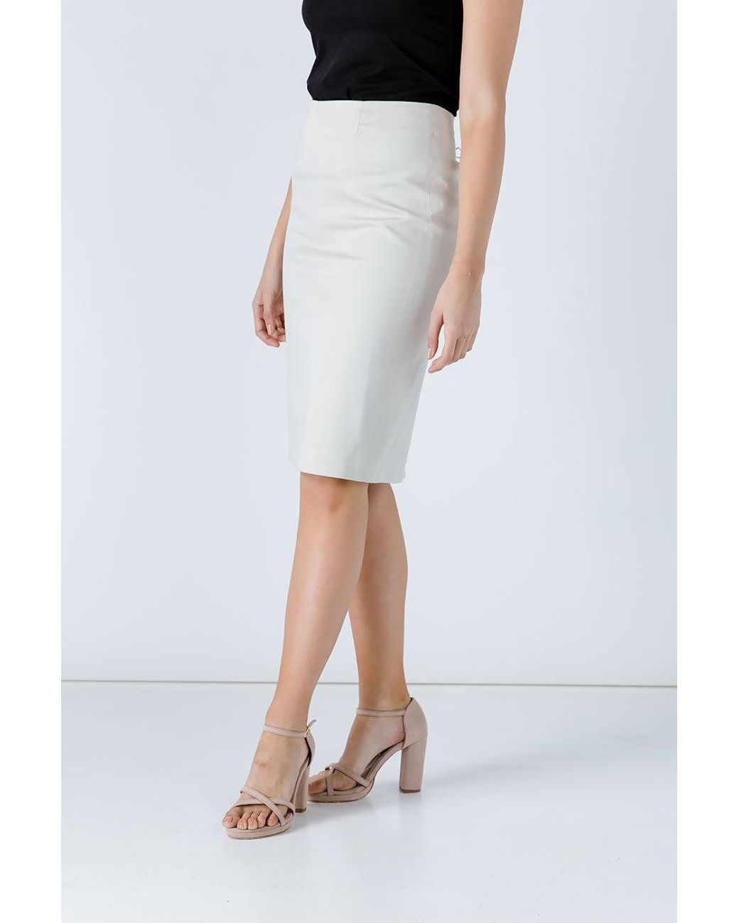 Conquista White Neutrals Cream Pencil Skirt By Fashion