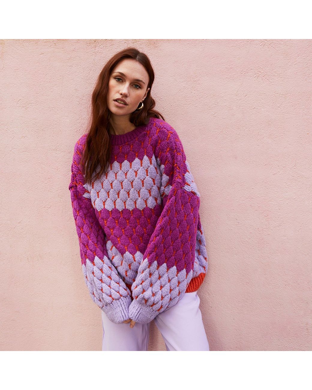 Cara & The Sky Purple Marissa Bubble Stitch Stripe Jumper