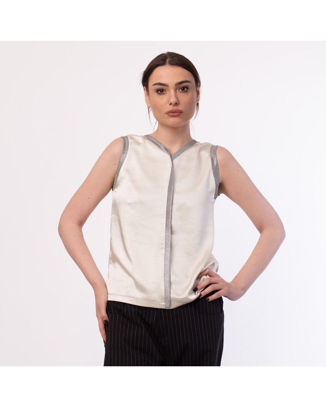 Silvia Serban Gray Reversible Satin Top