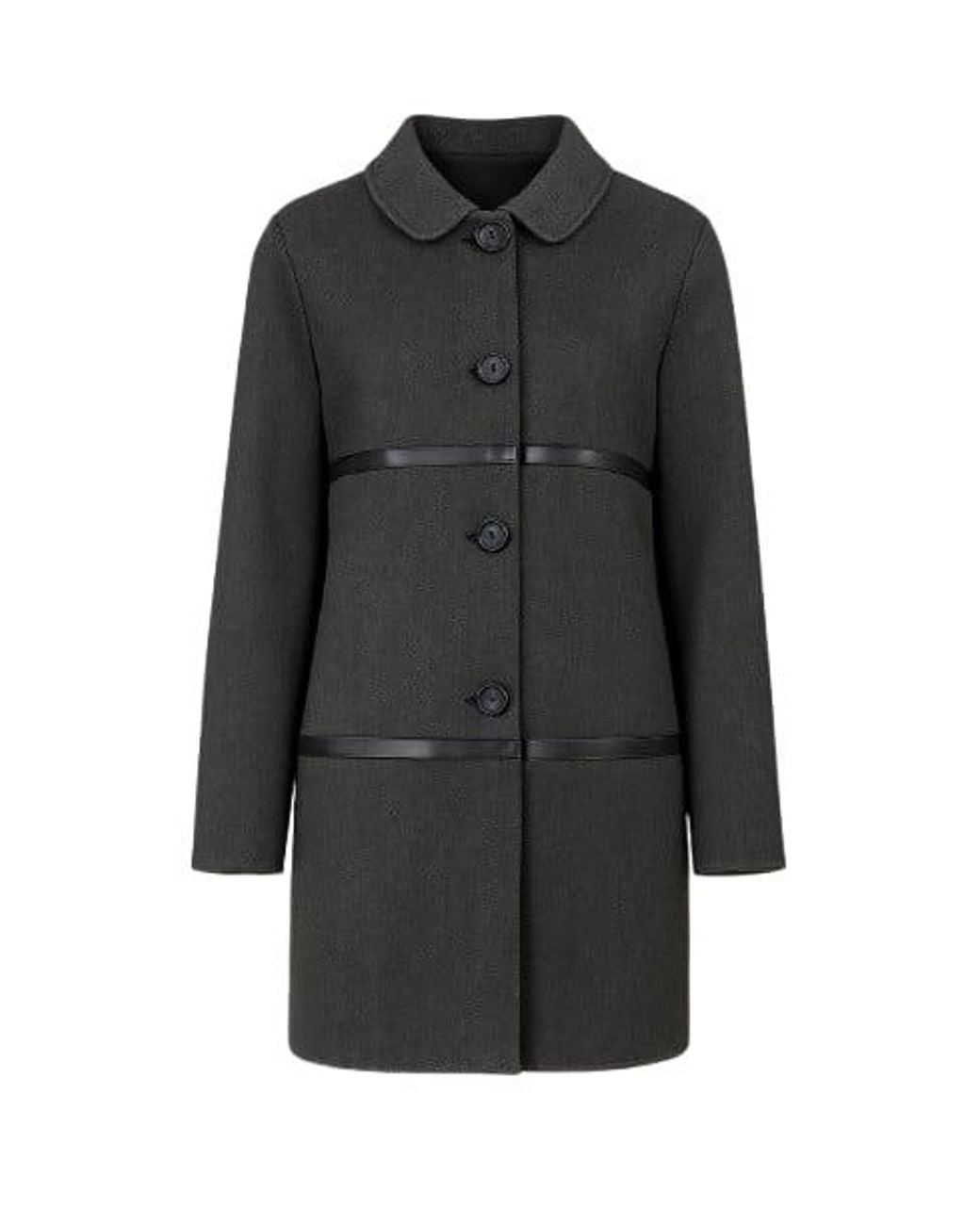 Conquista Black Coat With Leather Look Detail