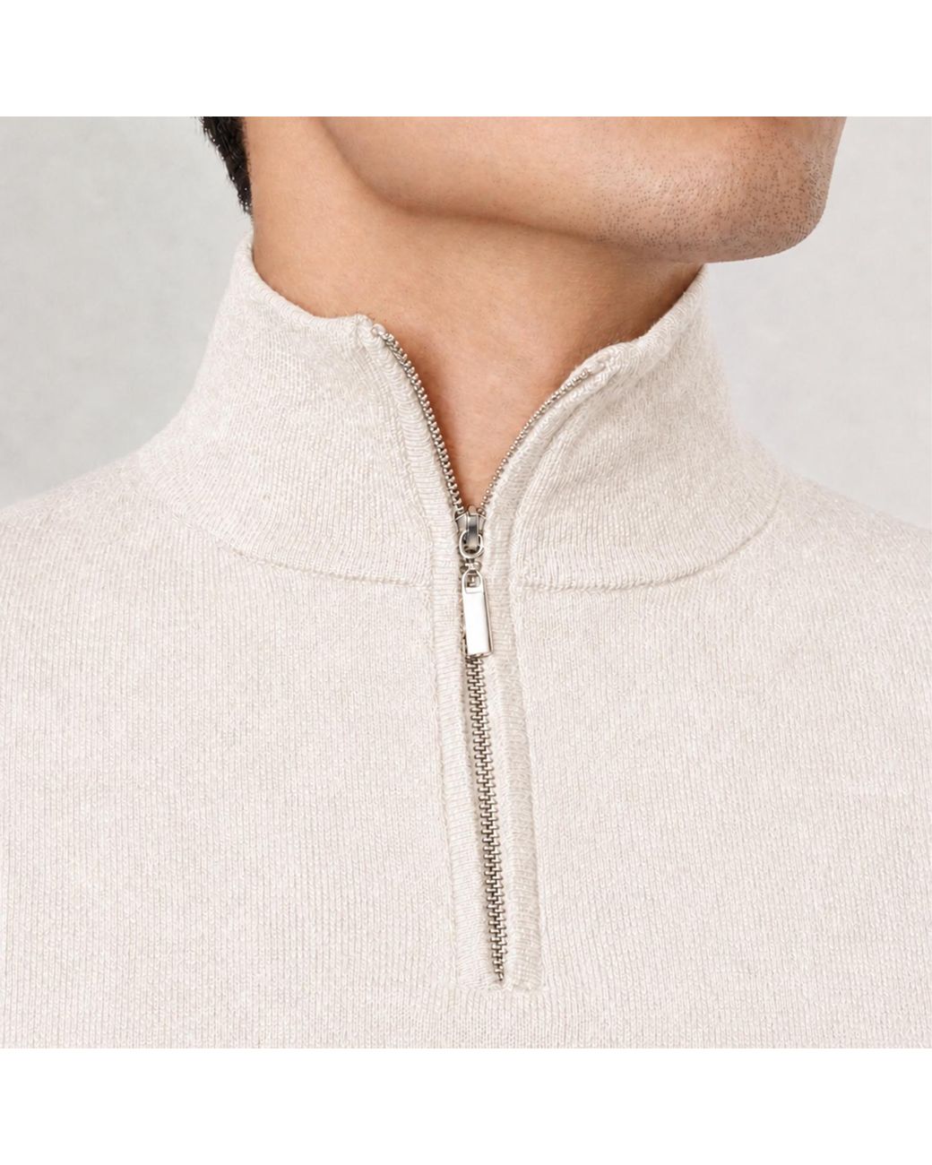 SEREN LONDON White Neutrals Half Zip Wool Jumper for men