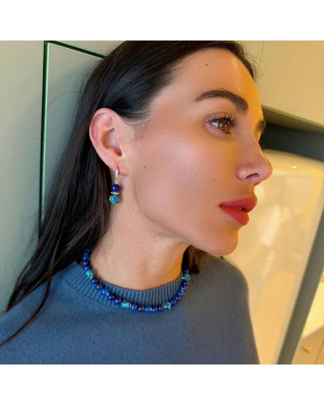 Farra Blue Lapis Lazuli And Colorful Glass Bead Hook Drop Earrings