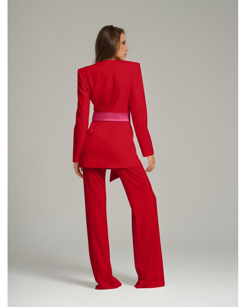 Tia Dorraine Red Pearl Power Suit With Bow Belt