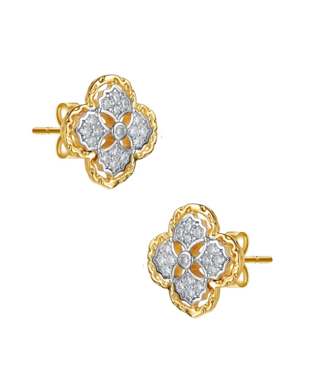 Genevive Jewelry Metallic Rachel Glauber Plated With Cubic Zirconia Floral Stud Earrings