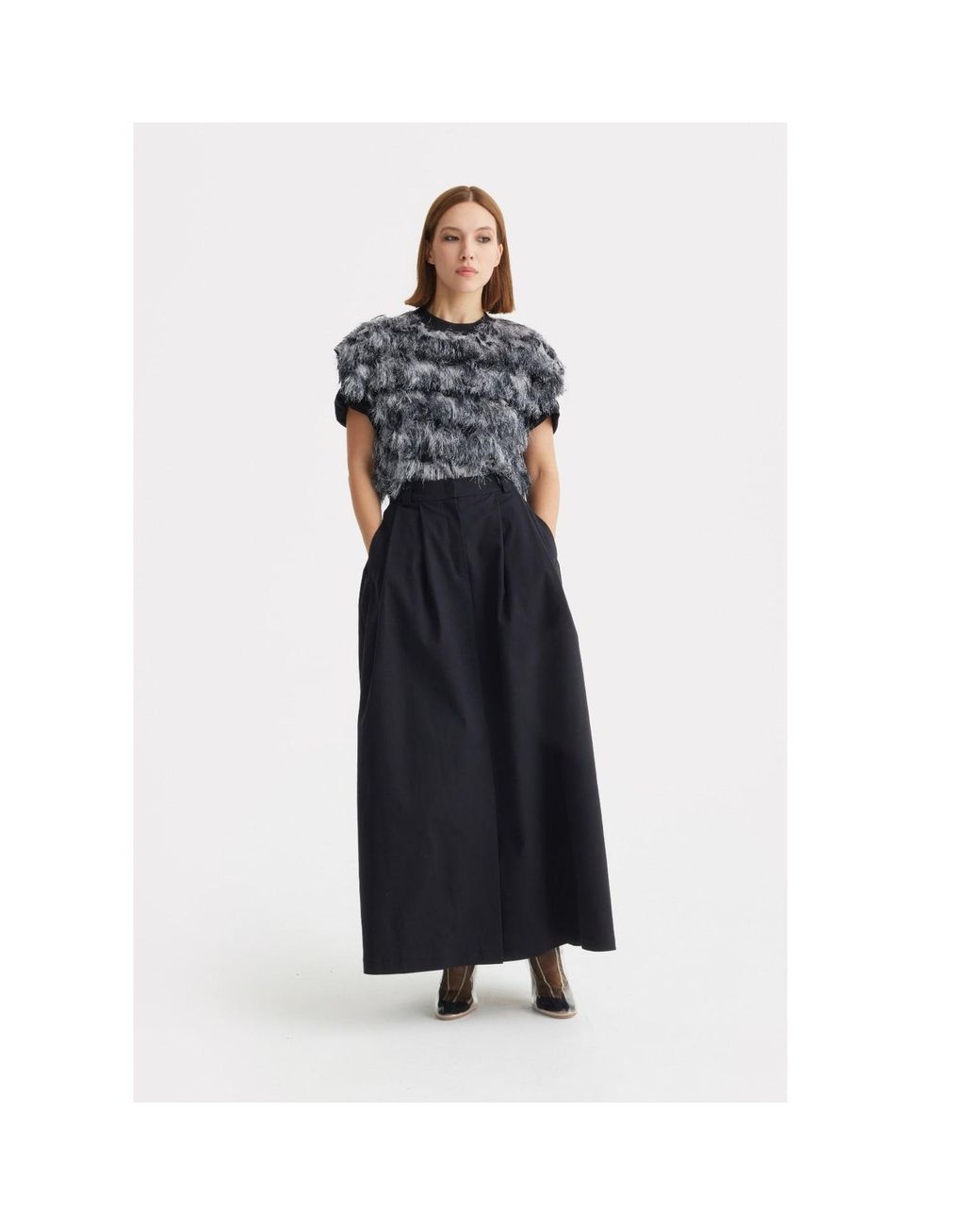 Julia Allert Black Casual A-Line Maxi High Waist Skirt