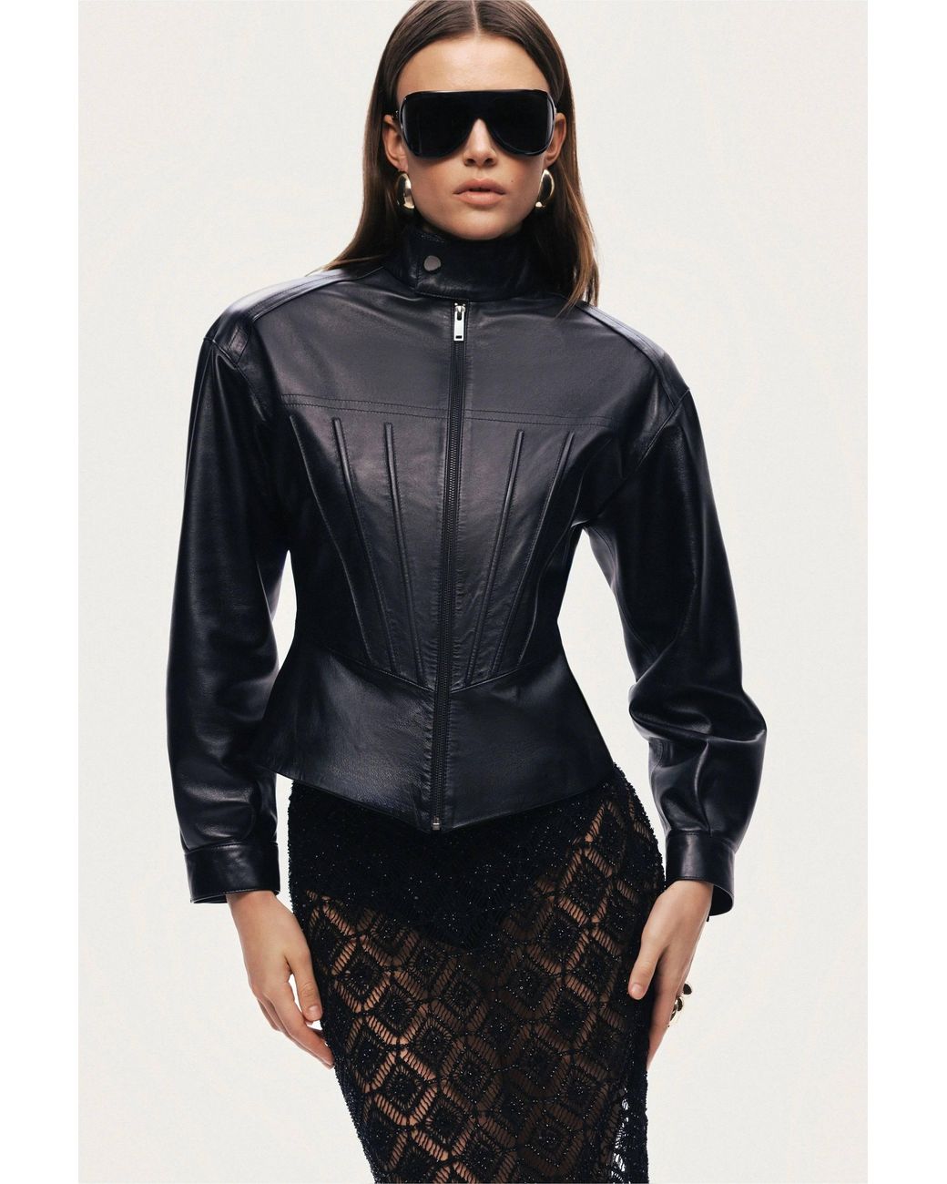 Nocturne Black Zip-Front Fitted Leather Jacket