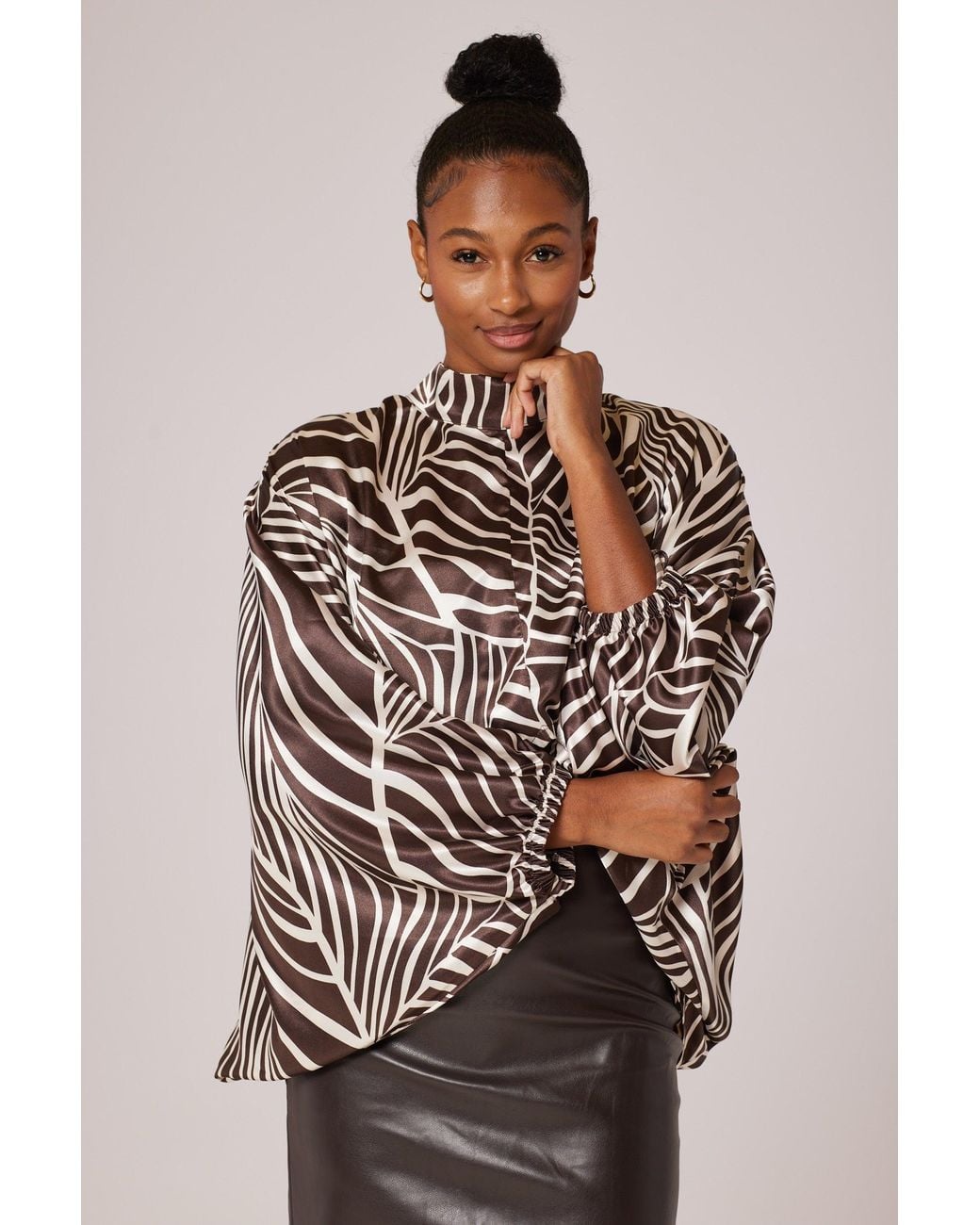 Lioness by Tf Black Cream Palm Leaves Tunic