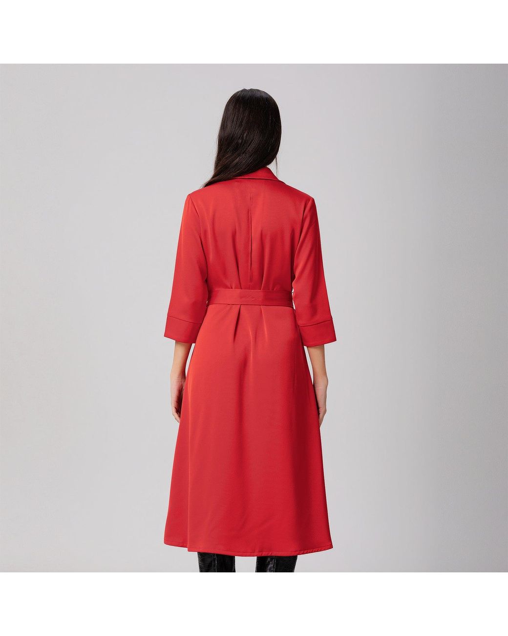 Smart and Joy Red Stitched Pleats Shirt-Dress