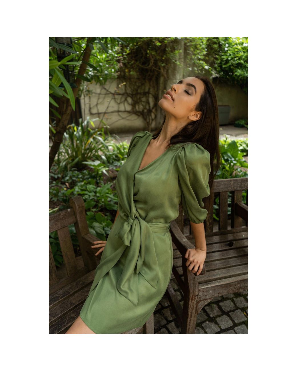 Femponiq Green Draped Vegan-Cupro Wrap Dress