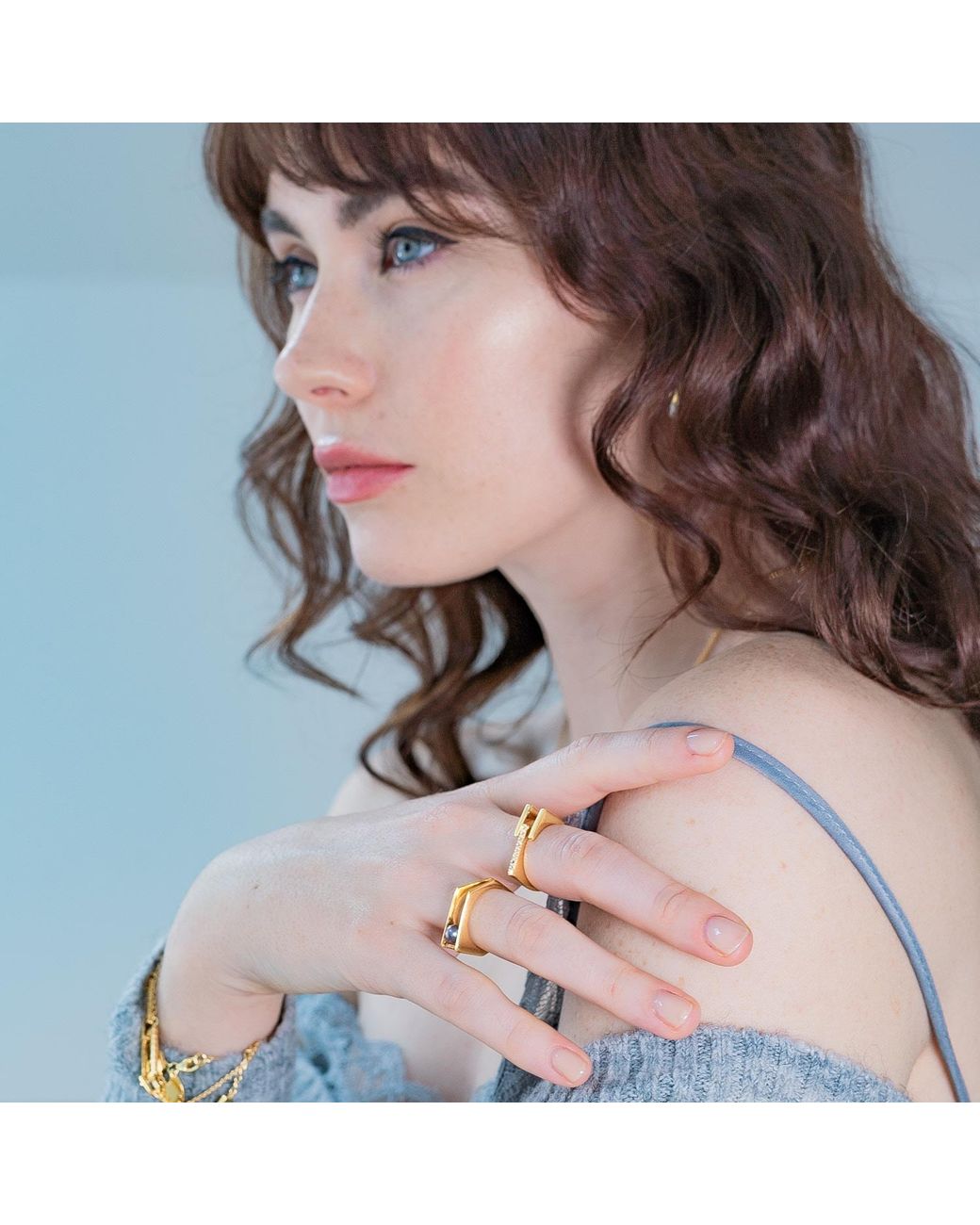 Neola Design Metallic Neringa Stacking Ring With Topaz