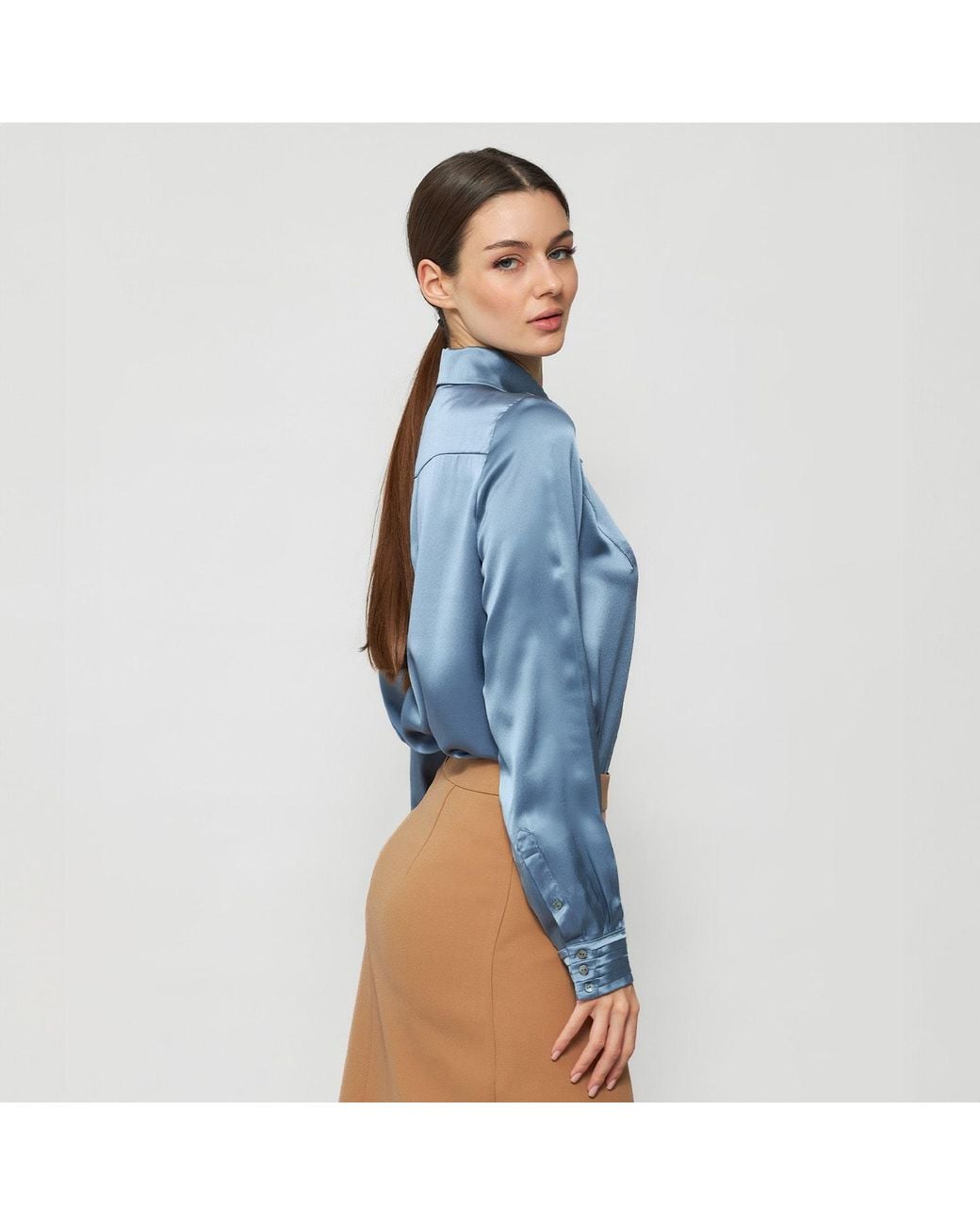 Solgo Atelier Blue Solgo Pleated Silk Charmeuse Shirt