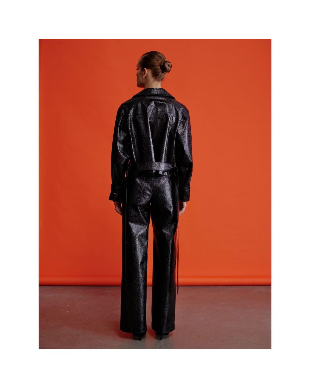 NAZLI CEREN Gray Millie Straight Cut Croc-Effect Trousers