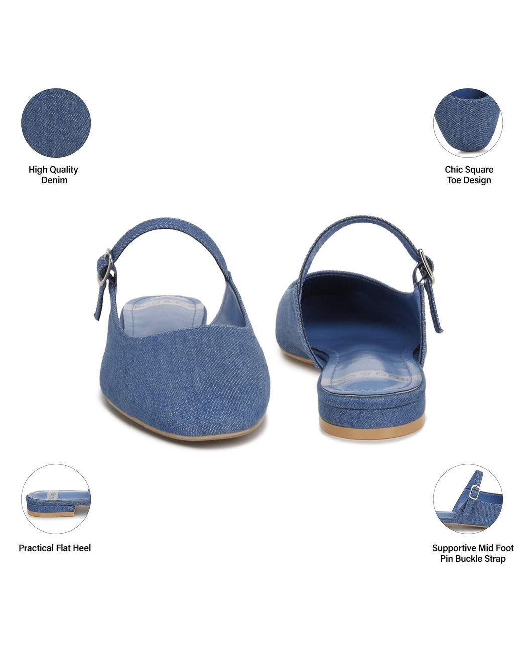 Rag & Co Blue Dublish Square Toe Buckled Flats