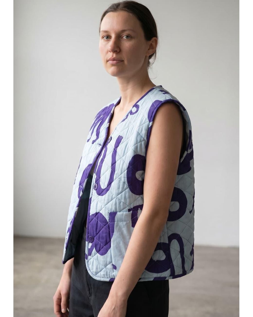 Wild Clouds Purple Organic Cotton Reversible Quilted Gilet