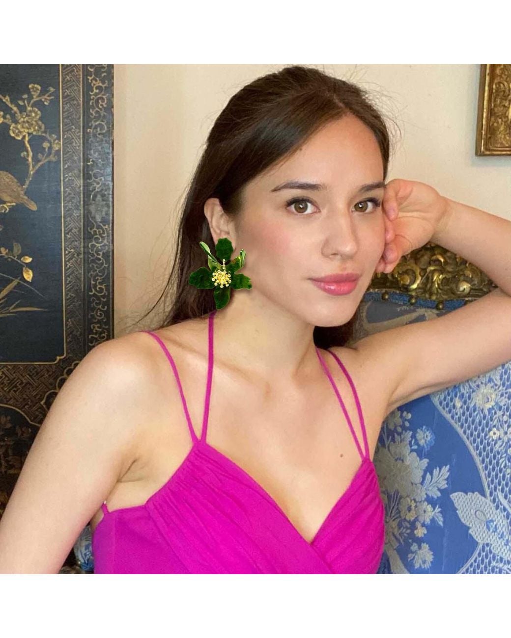 Michael Nash Jewelry Green Aurelia Floral Resin Drop Earrings