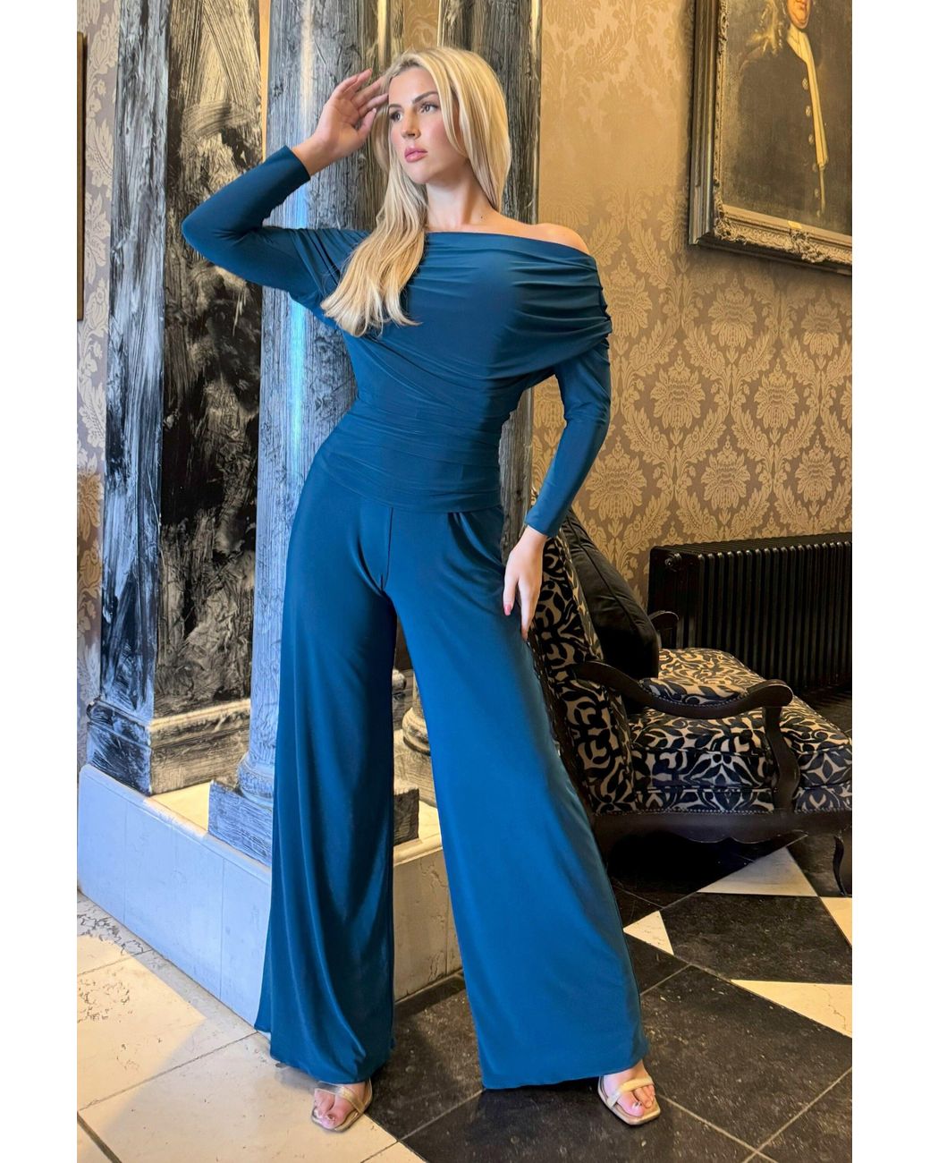 Atom Label Blue Carbon Jumpsuit With Sleeve