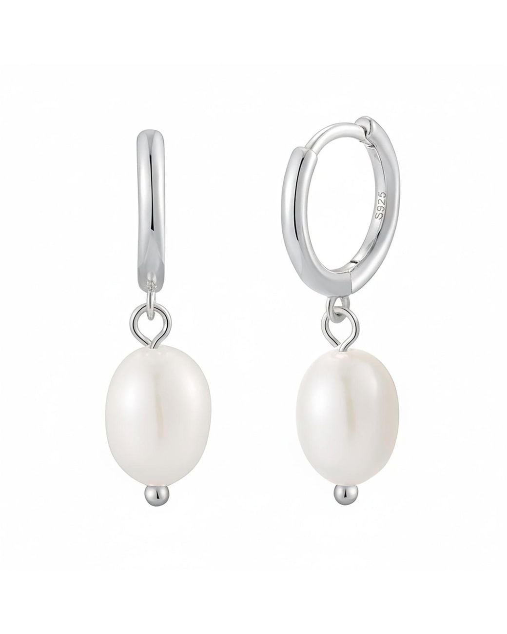 Sophelia White Minimalist Freshwater Pearl Huggie Hoop Earrings