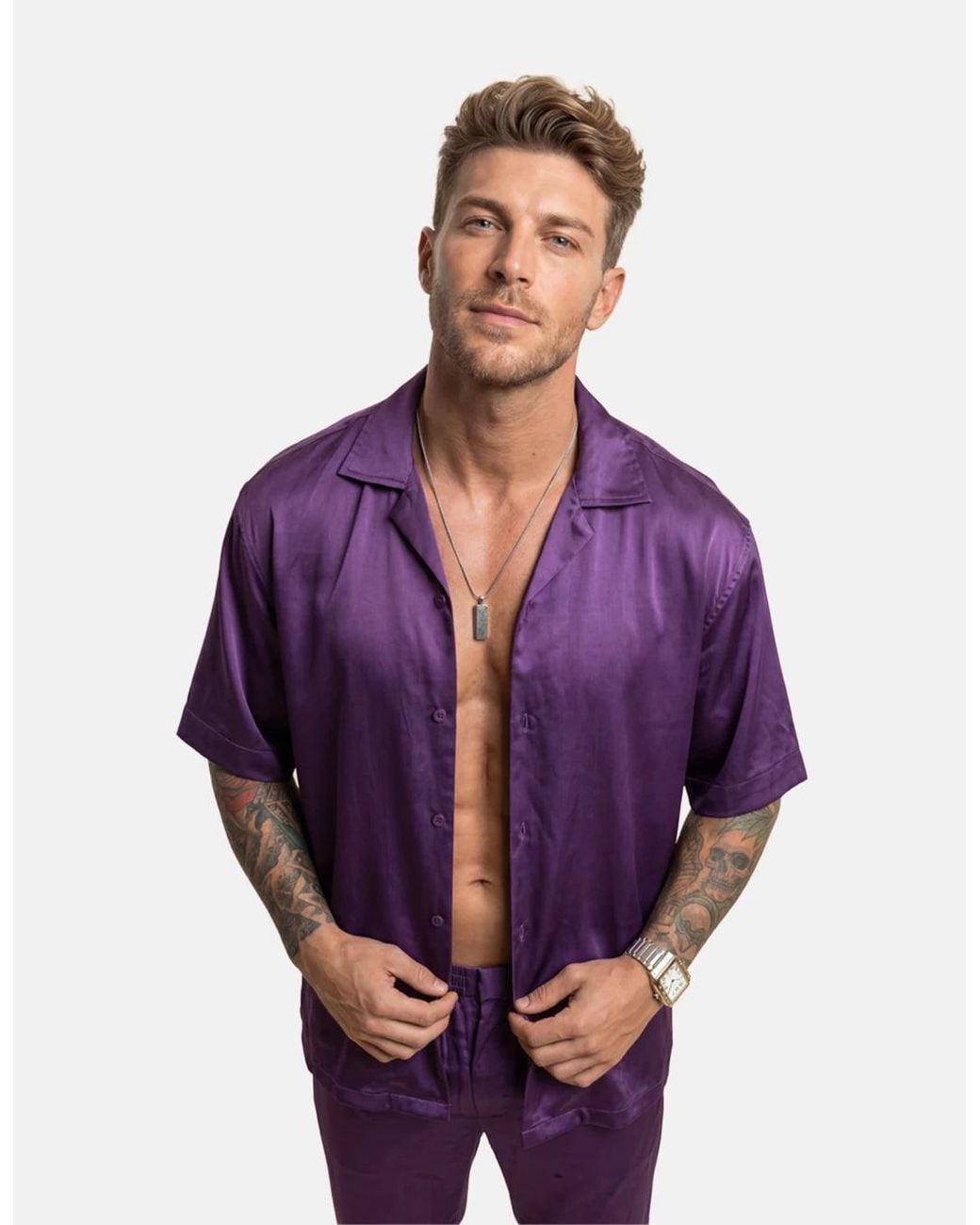 Hustle Purple Touch Me Not Satin-Shirt for men