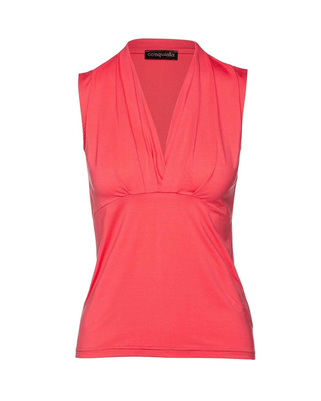 Conquista Pink Coral Sleeveless Faux Wrap Top