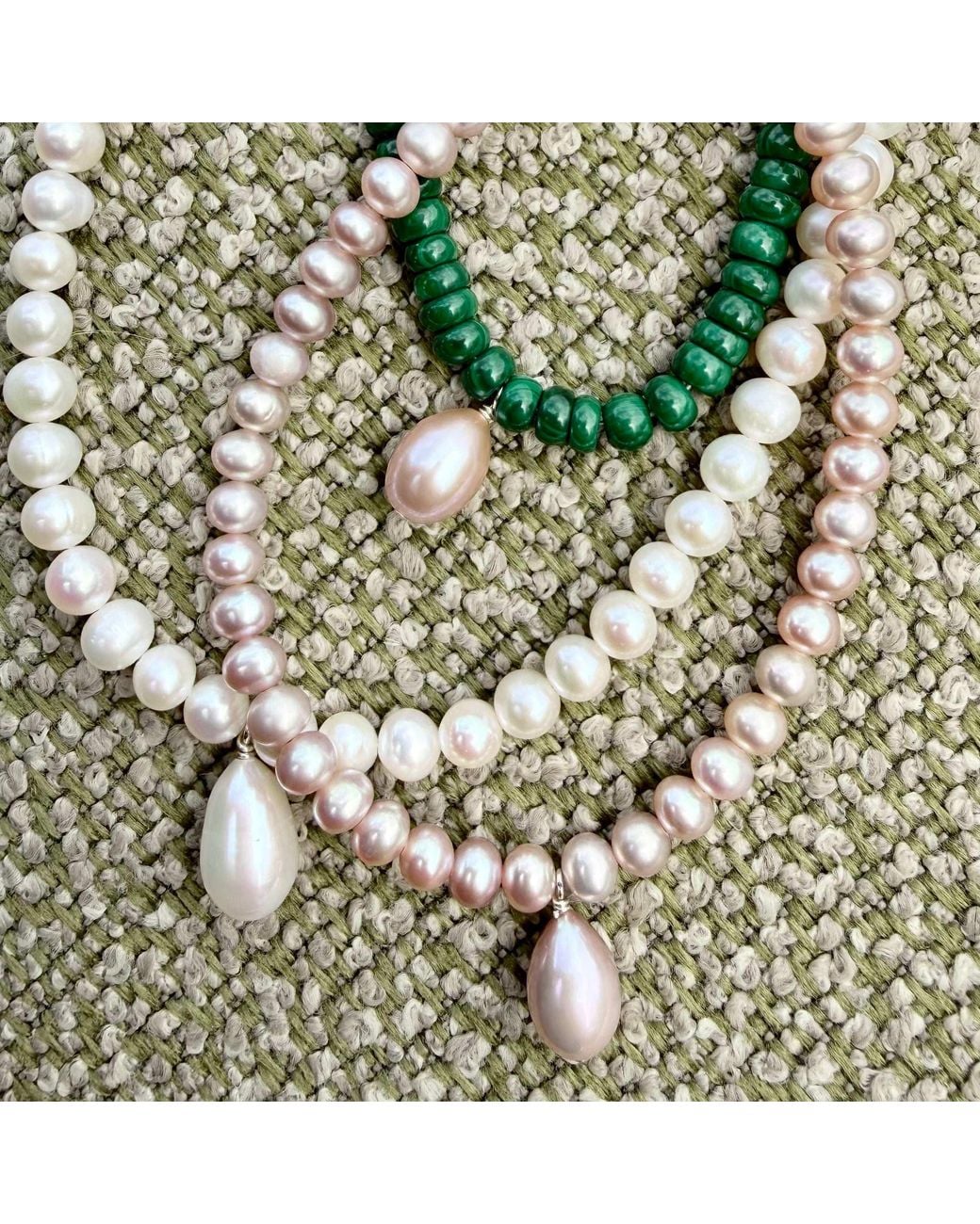 Leni James Metallic The Capri Malachite And Pearl Necklace