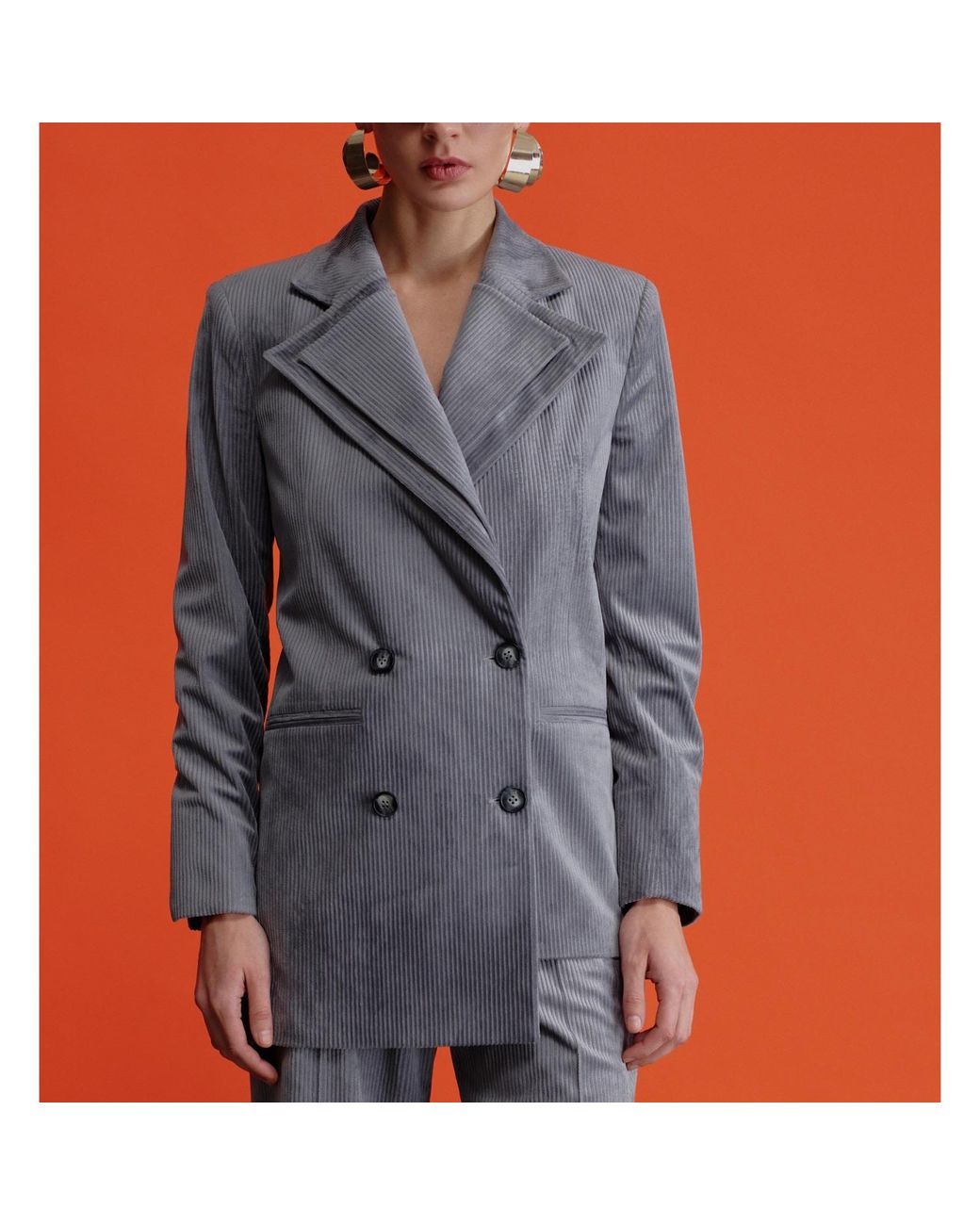 NAZLI CEREN Gray Bicolle Corduroy Jacket