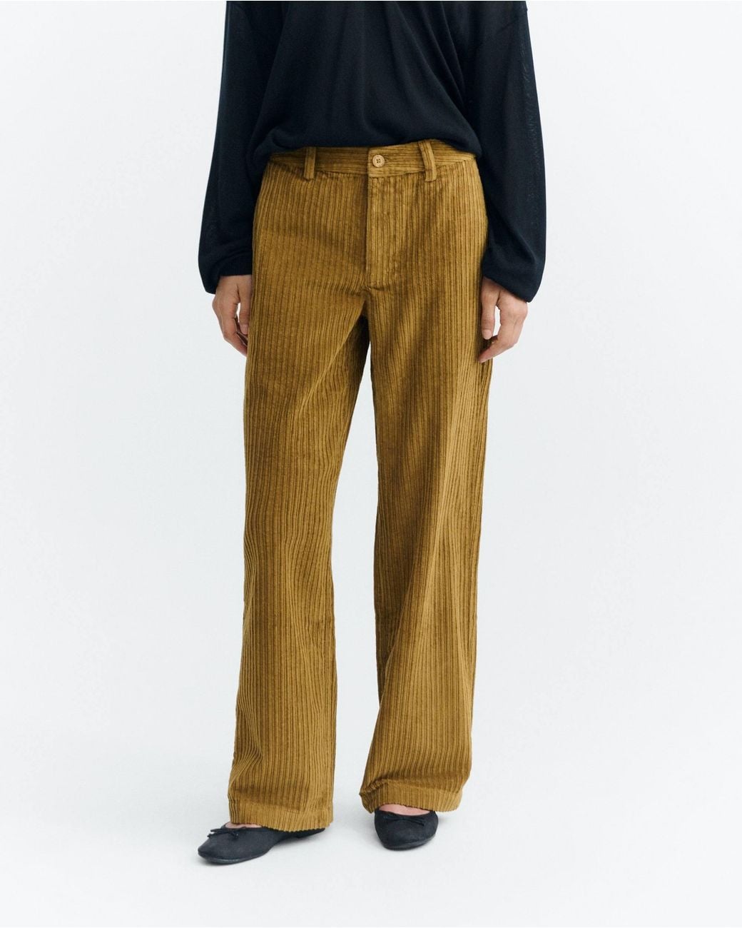Thinking Mu White Serena Corduroy Straight-Leg Pants