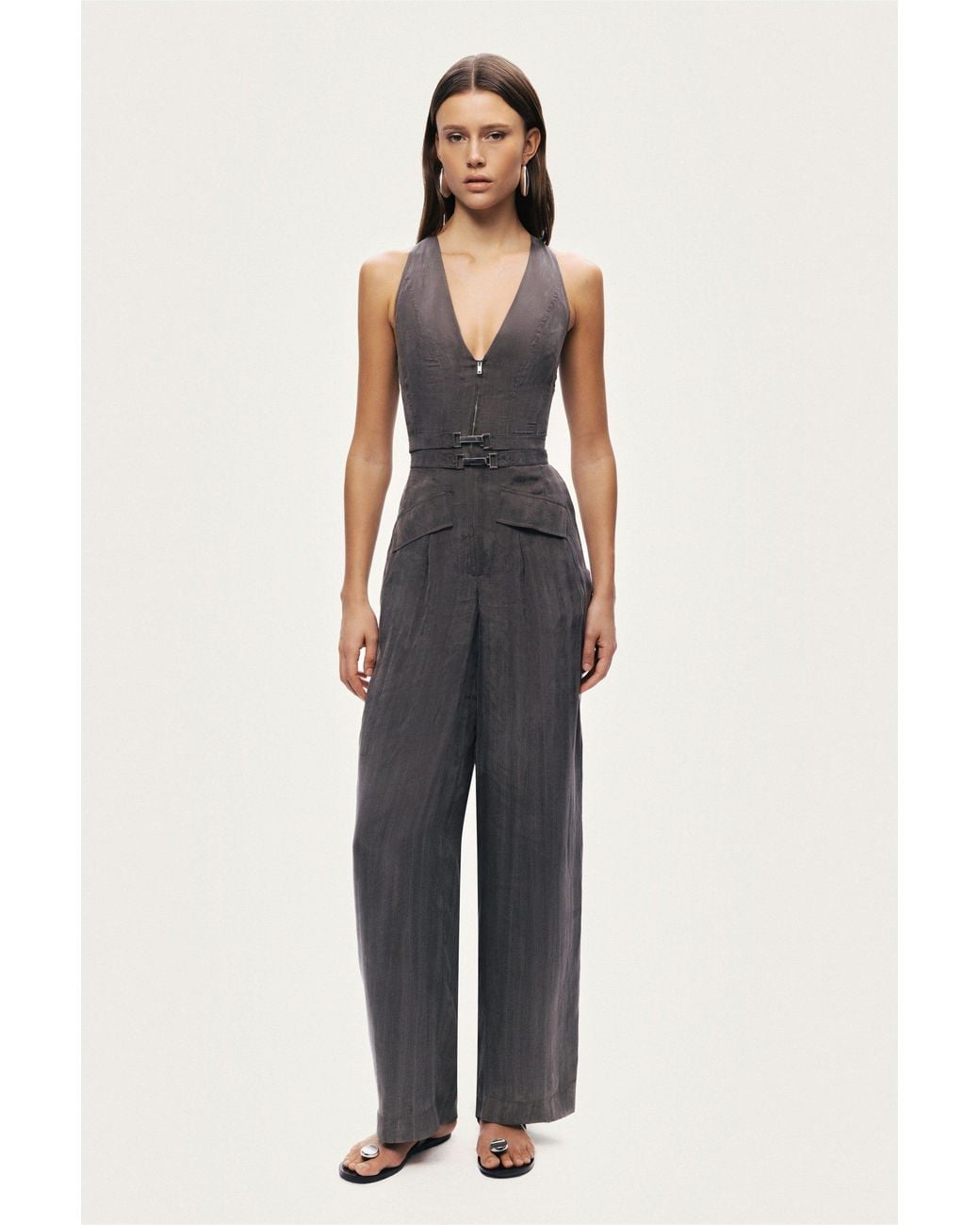 Nocturne White Metal Belt Detail Jumpsuit