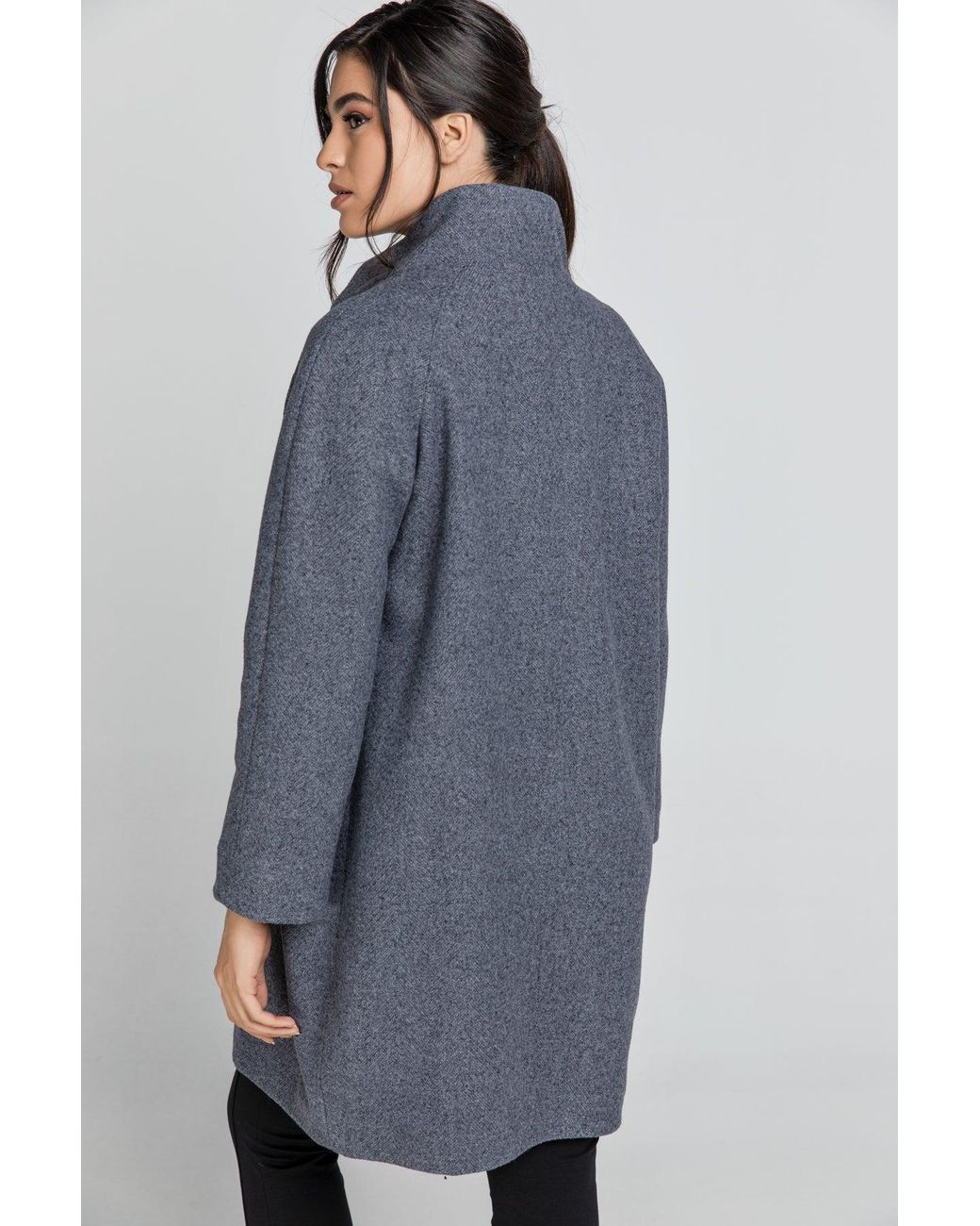 Conquista Blue Wool Blend Melange Coat By Fashion