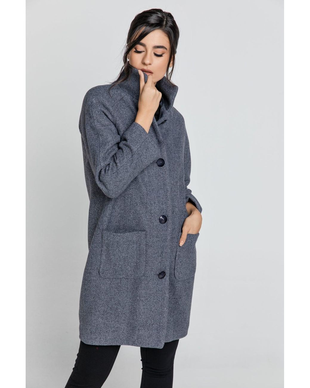 Conquista Blue Wool Blend Melange Coat By Fashion