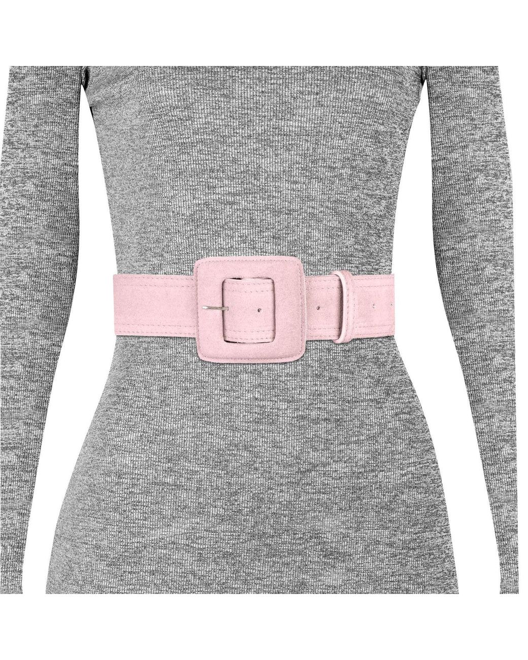 BeltBe Pink Suede Square Buckle Belt