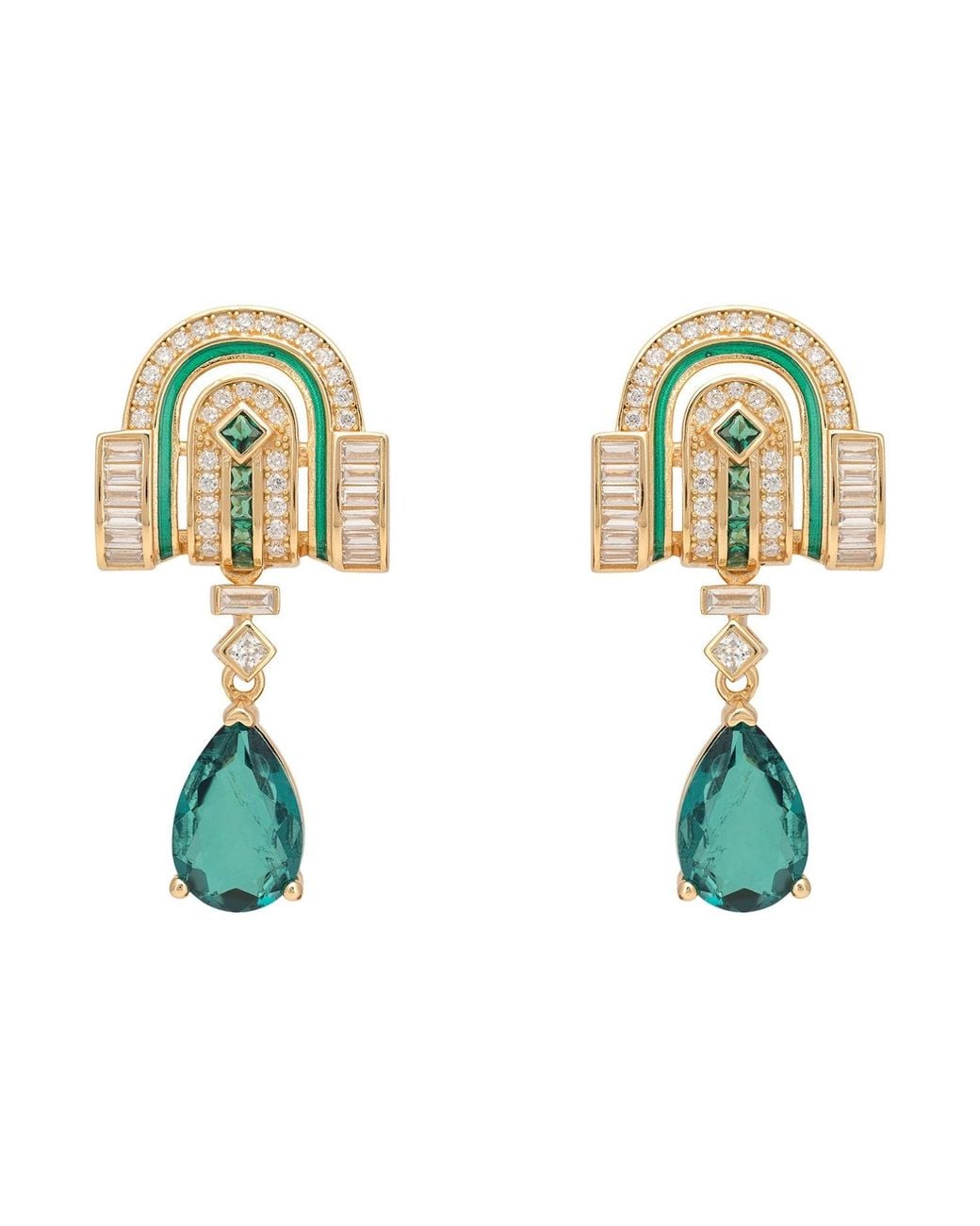 Latelita London Green Savoy Art Deco Drop Earrings Emerald