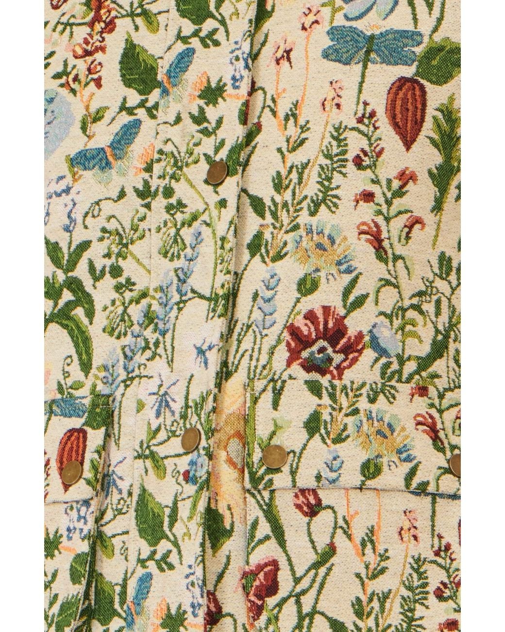 Yumi' Green Ivory Botanical Woven Bomber Jacket