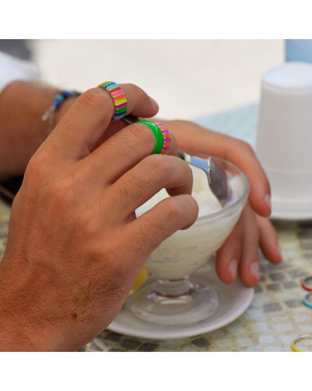 Pinnole Yellow Multicolour Thick Ring
