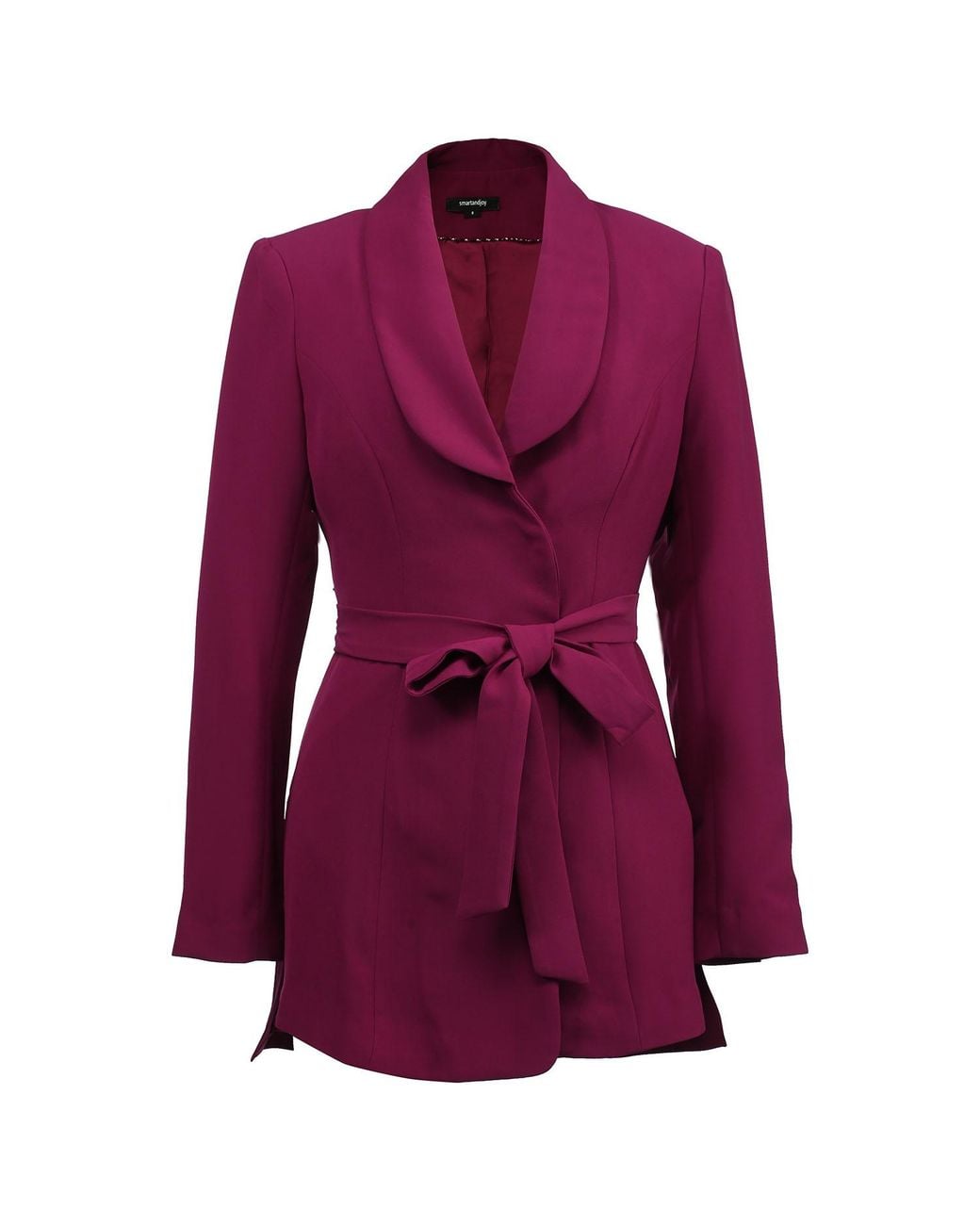 Smart and Joy Purple Long Tailor Knot On Waist Blazer