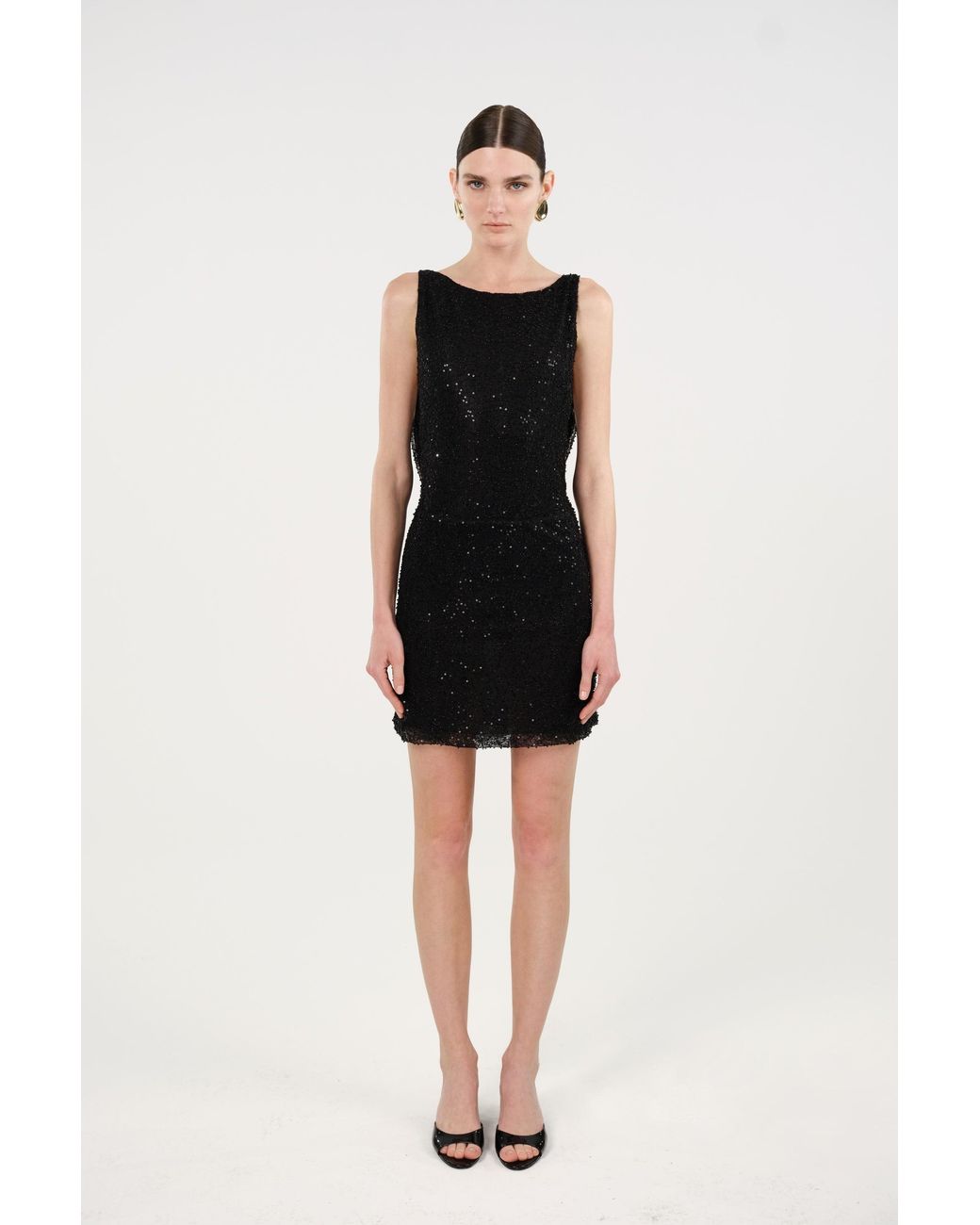 Nocturne Black Sequin Open Back Mini Dress