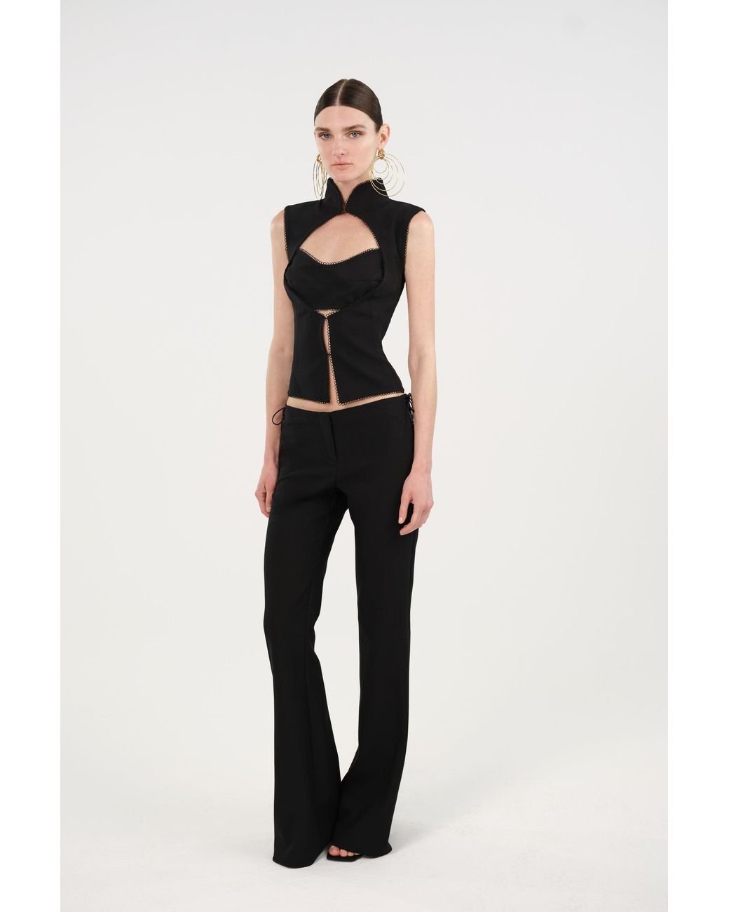 Nocturne Blue Side-Tie Low-Rise Slim Fit Trousers