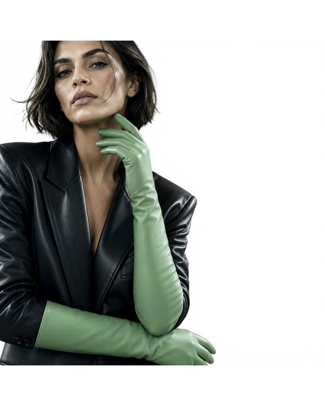 HIGH HEEL JUNGLE by KATHRYN EISMAN Green Milana Opera-Length Leather Gloves
