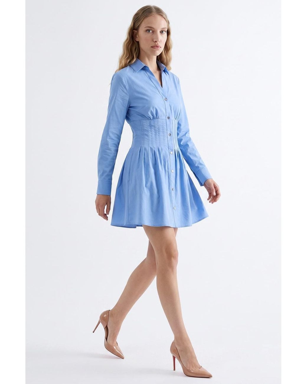 Exquise Blue Christine Fitted Mini Dress With Metal Buttons