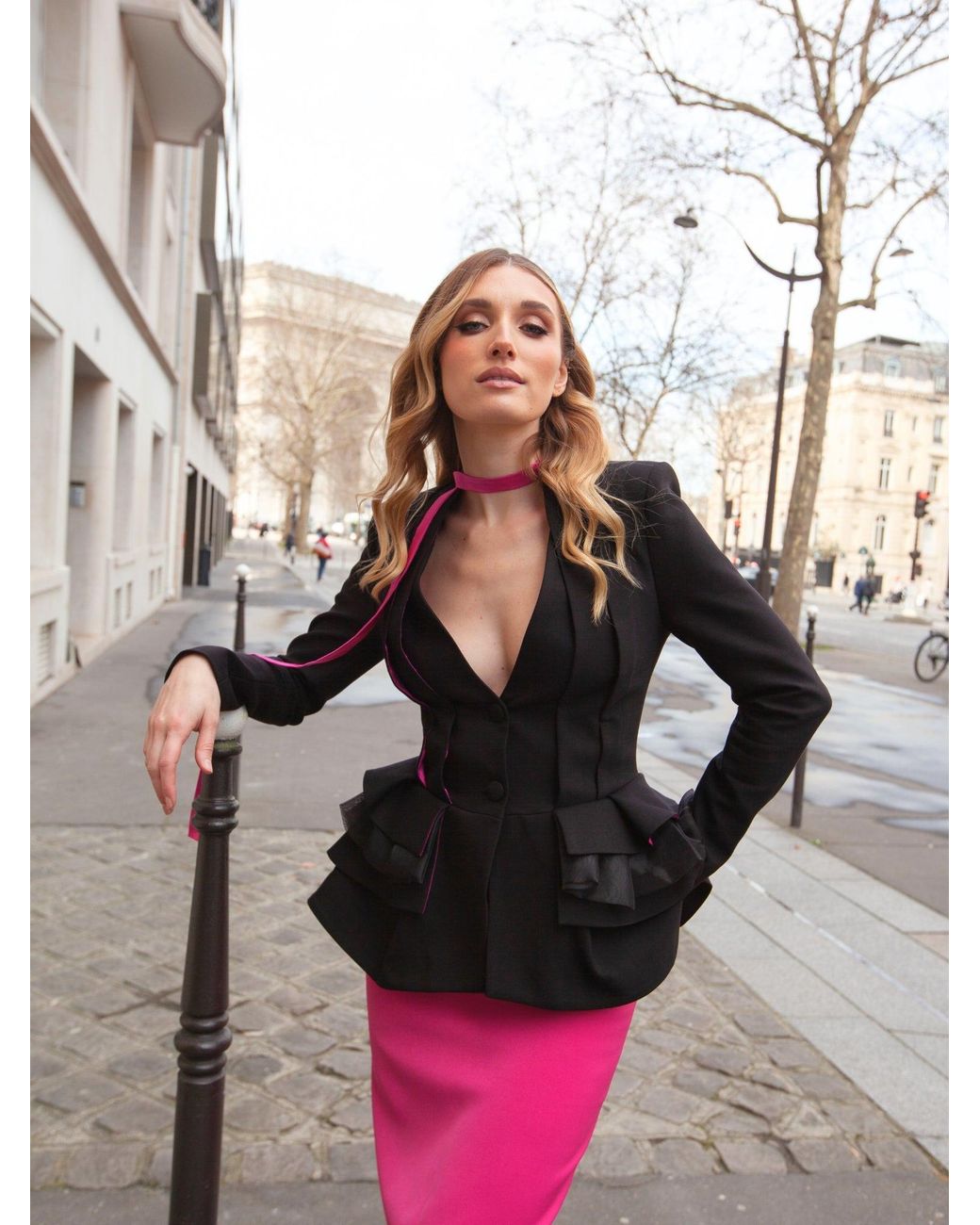 Tia Dorraine Black Mon Chèri Ruffled Blazer