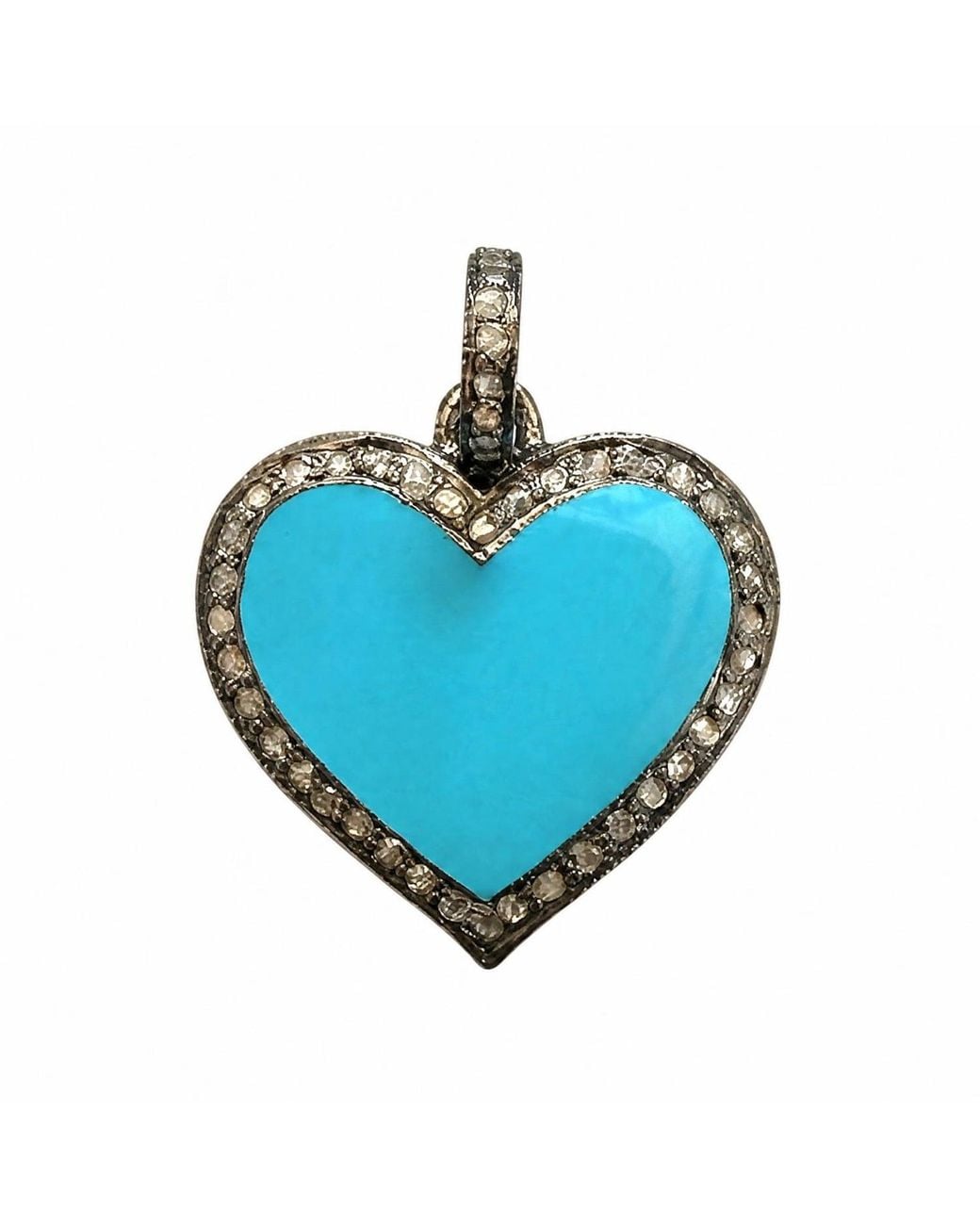 Heather Hawkins Jewelry Blue Poker Face Enamel Diamond Heart Oxidized Sterling Pendant Charm