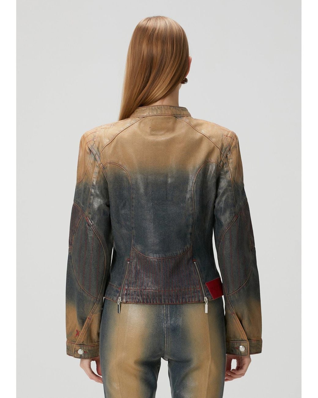 Pcfg Blue Pure Cotton Faded Motorcycle Denim Jacket