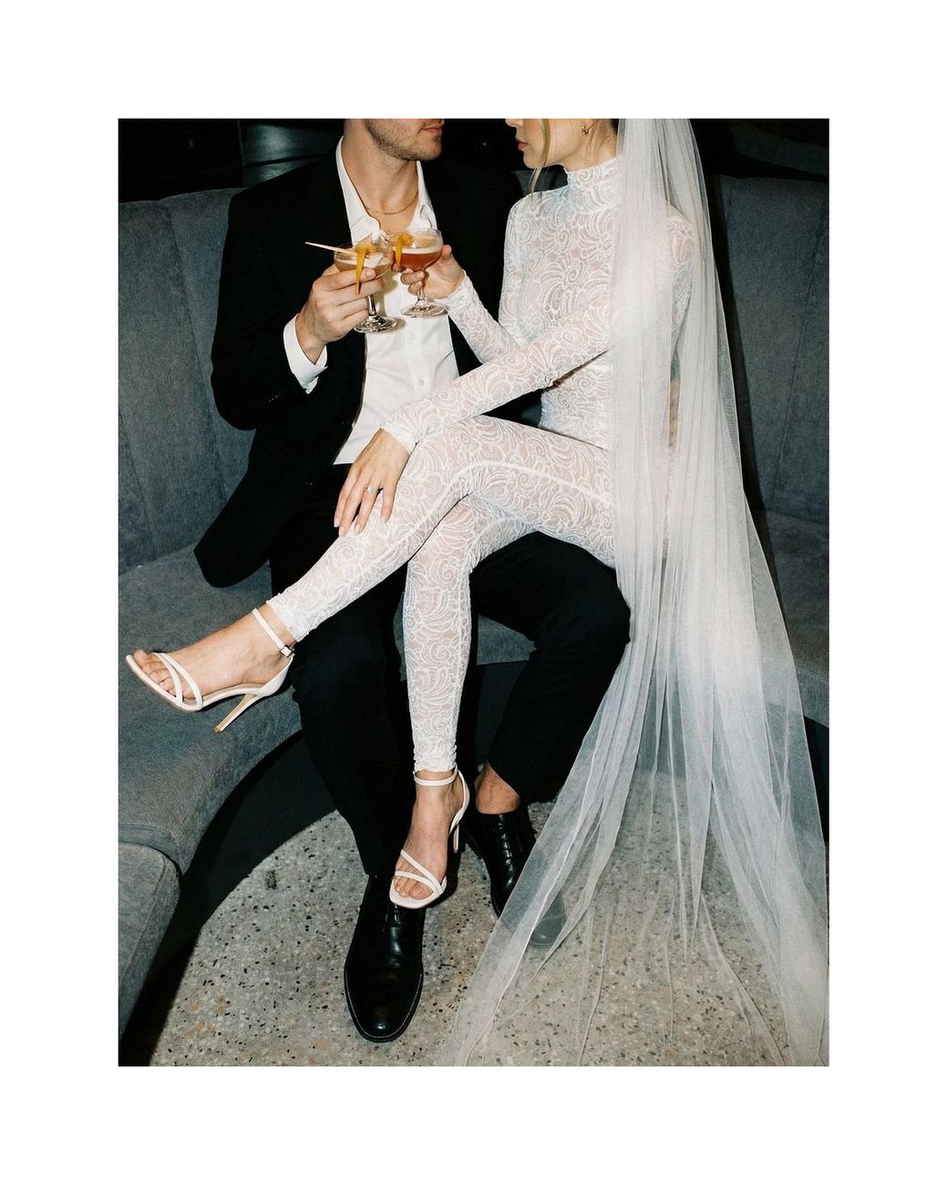 Monosuit Gray Bridal Sheer Floral Lace Turtleneck Catsuit
