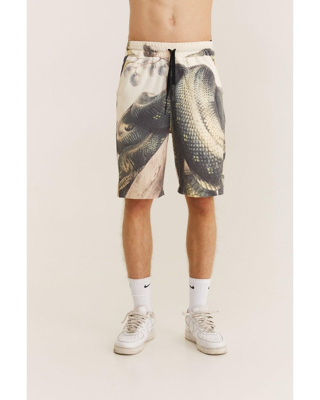 mysimplicated Natural Neutrals Short Sleeve Shirt And Bermuda Set With Snake Design for men