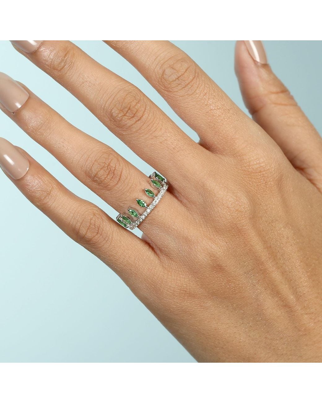 Artisan Green Emerald & Diamond Crown Band Ring
