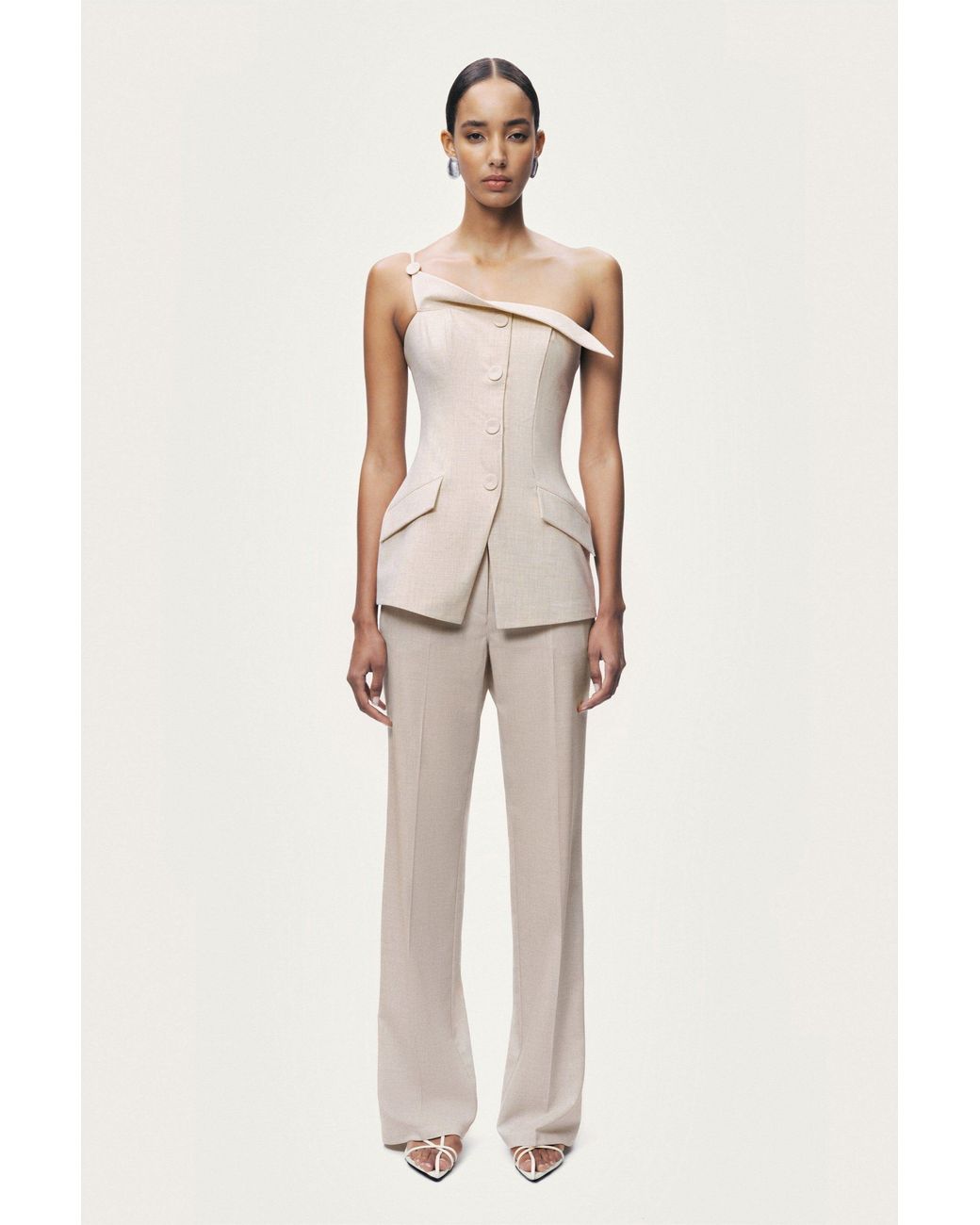 Nocturne Natural Asymmetric One-Shoulder Blouse