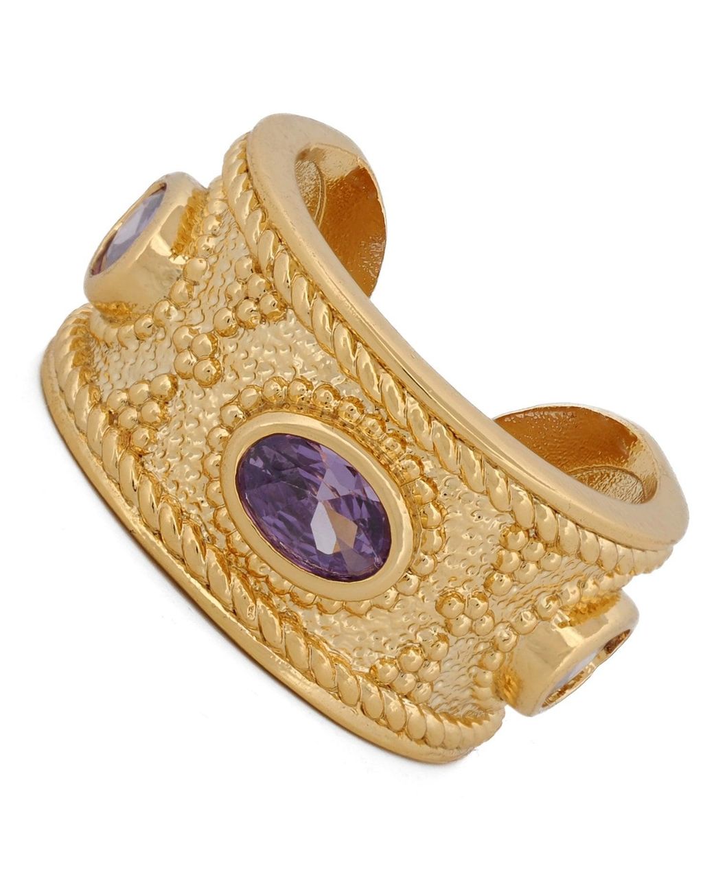 Ebru Jewelry Metallic Queen Cleopatra Amethyst Energy Cuff Adjustable Ring