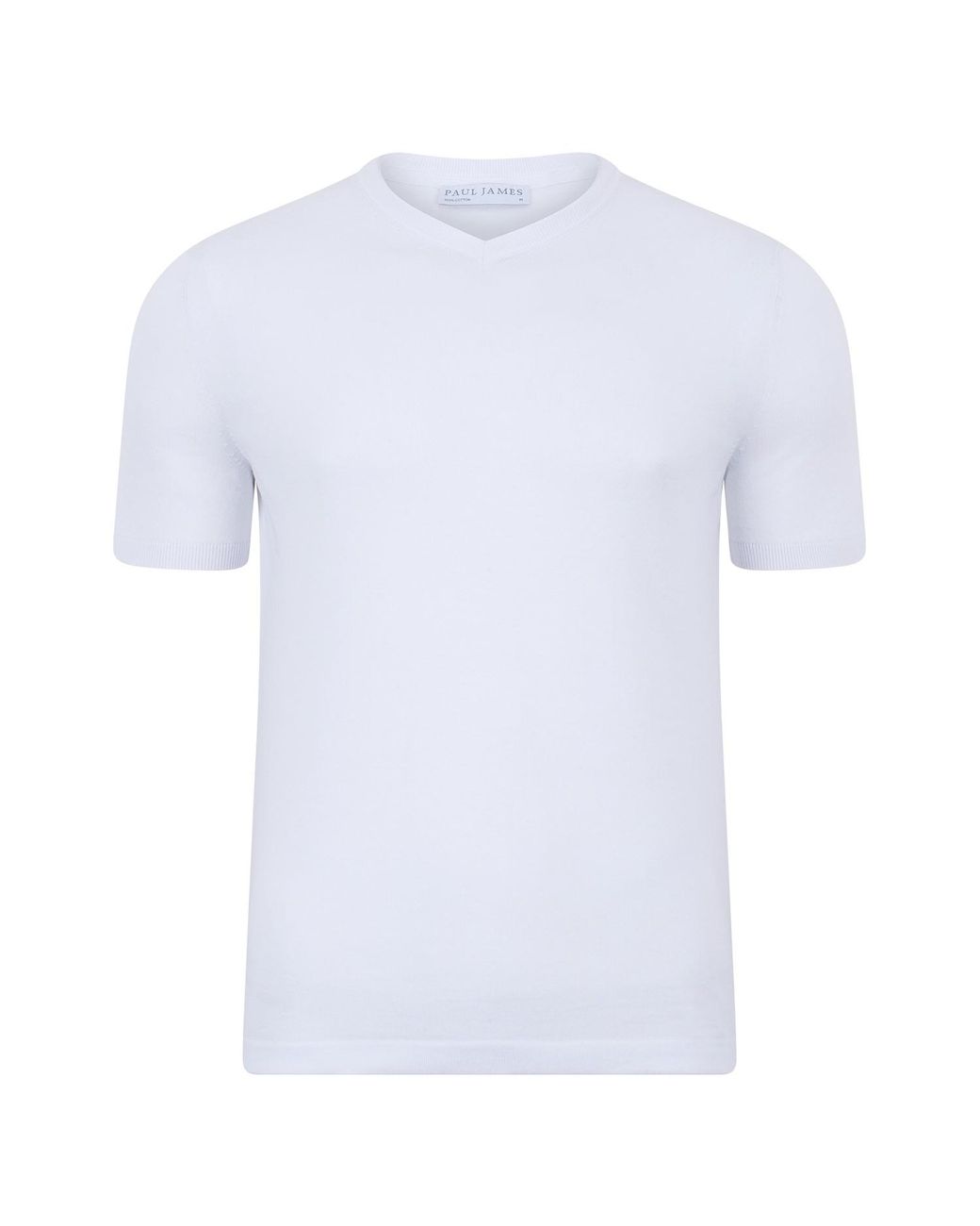 Paul James Knitwear White Ultra Fine Cotton Hudson High V Neck Knitted T-Shirt for men