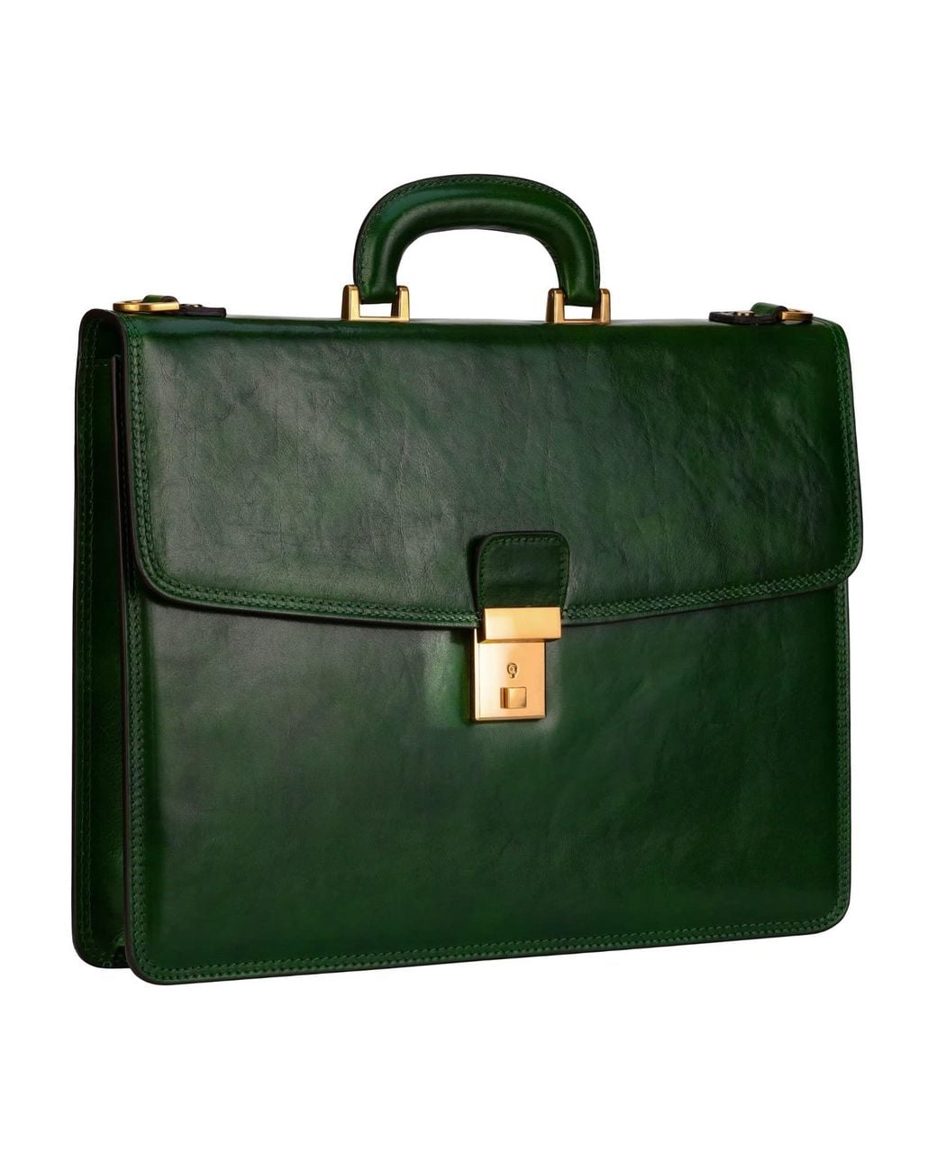 Time Resistance Green Leather Briefcase