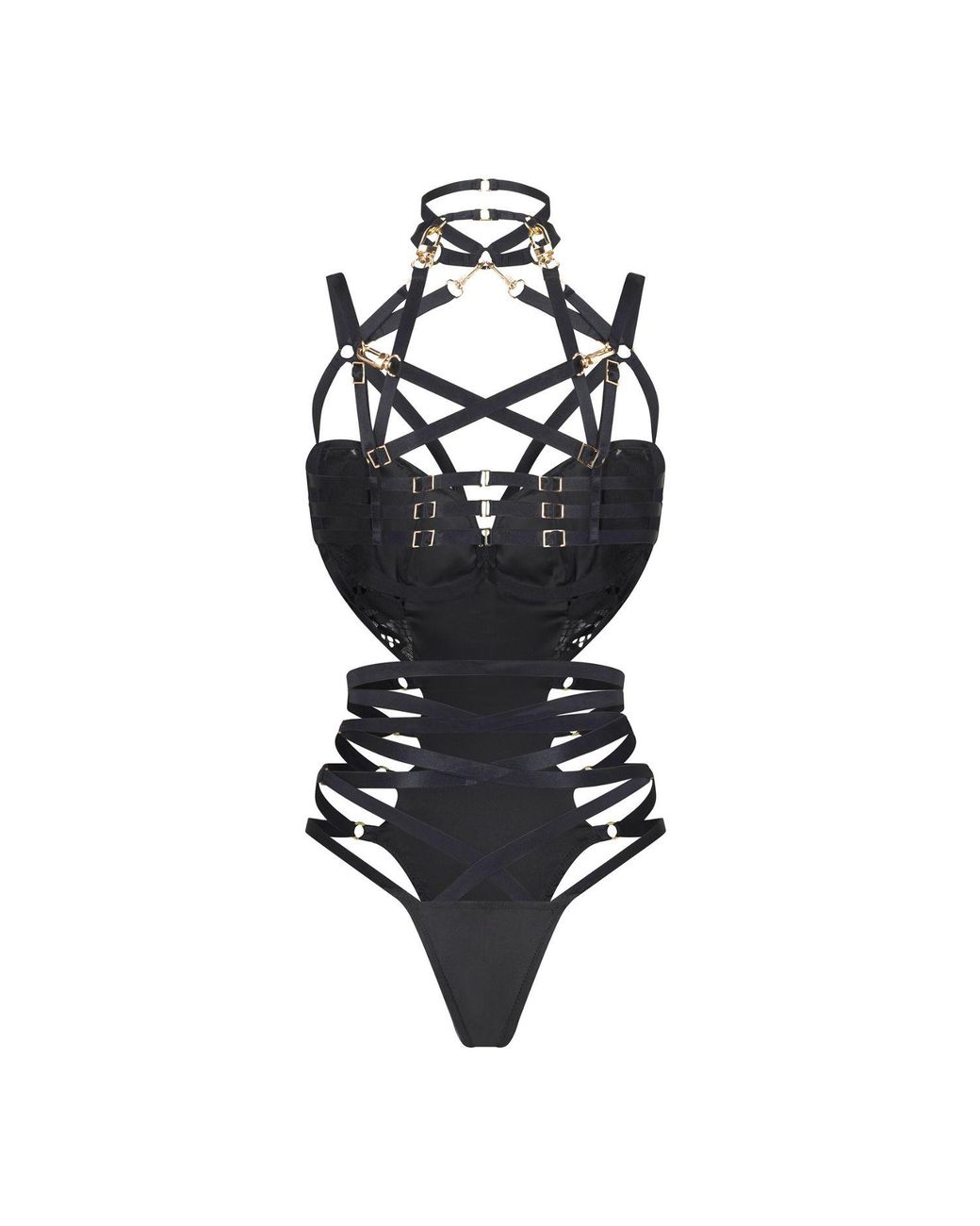 Lunatic Femme Black Déjà Vu Cupped Bodysuit With Harness